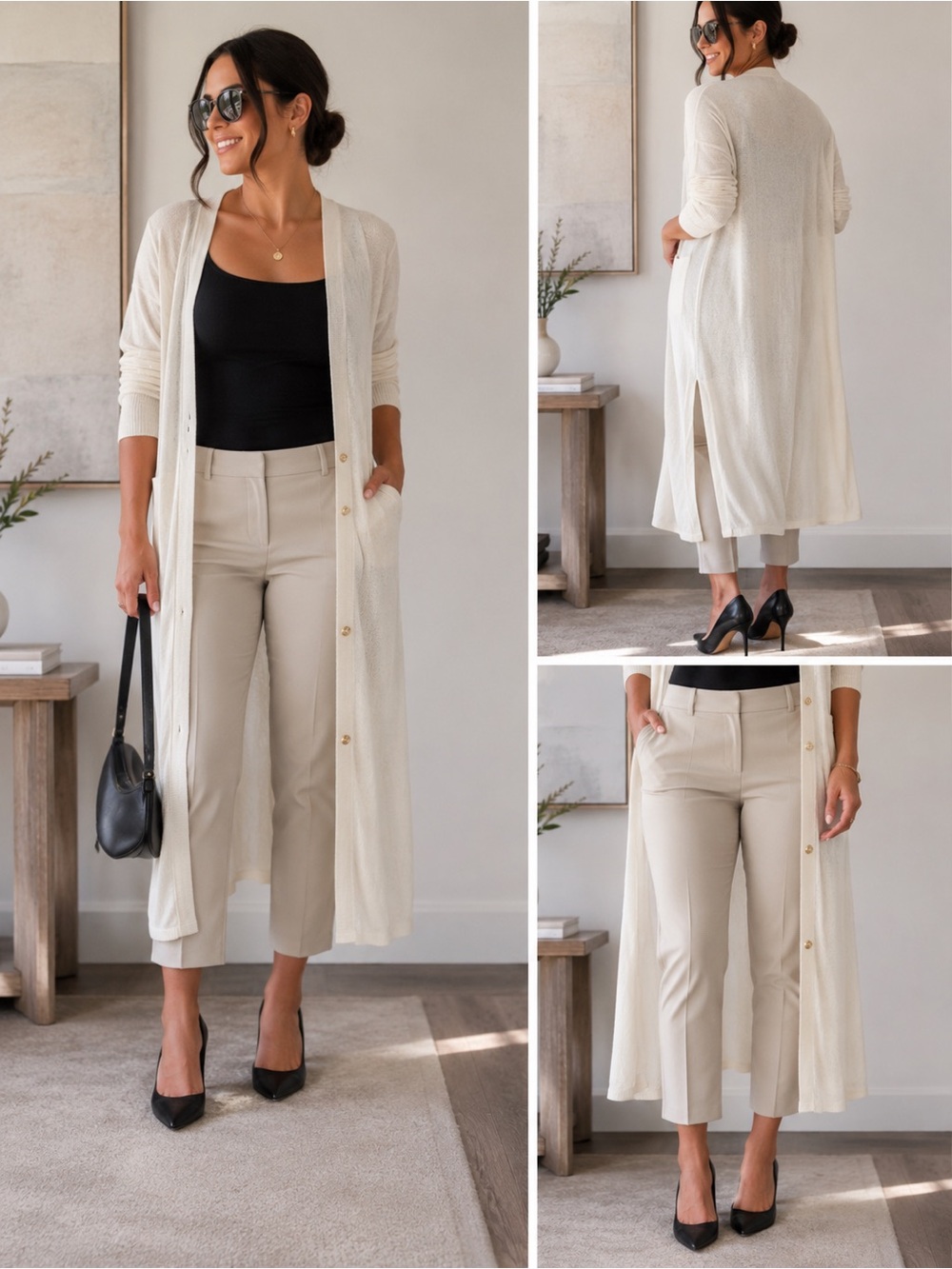 Loft Lightweight Cream Long Button Cardigan